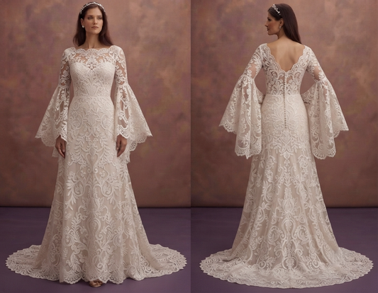 Bohemian Lace Wedding Dresses with Bell Sleeves