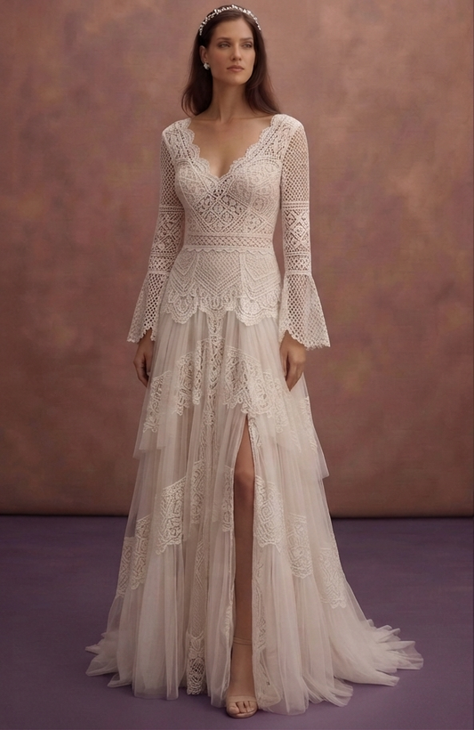 Bohemian Wedding Dresses with Crochet Lace Details