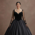 Bold Black Quinceañera Dress with Contrast Color Lining