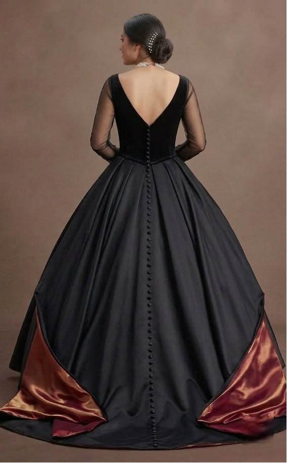Bold Black Quinceañera Dress with Contrast Color Lining