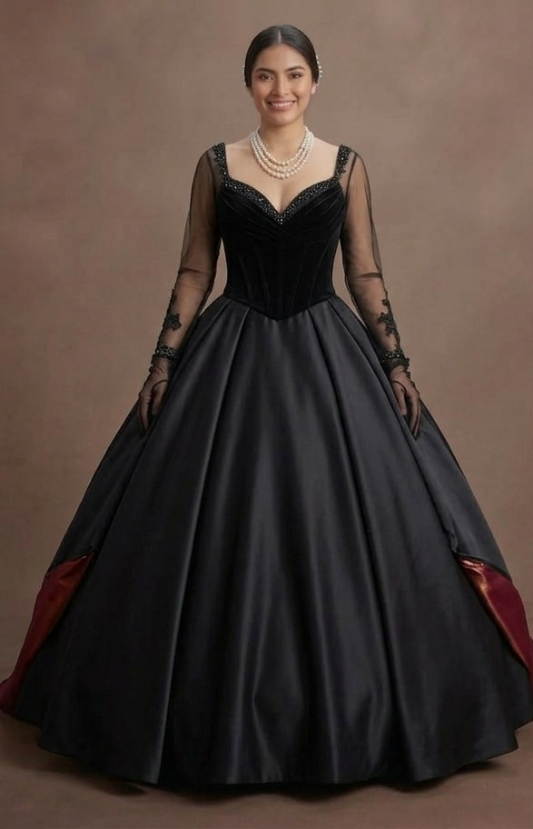 Bold Black Quinceañera Dress with Contrast Color Lining