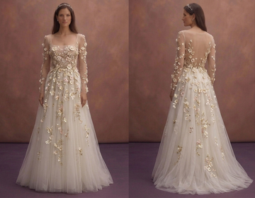 Bridal Dresses with Floral 3D Embroidery and Tulle