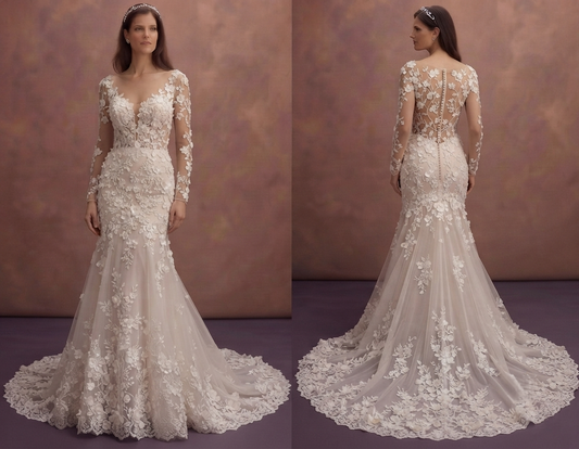 Bridal Dresses with Floral 3D Lace Appliqués
