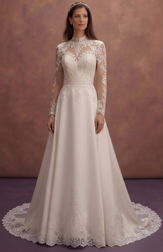 Bridal Gowns with Cathedral-Length Trains and Lace Details