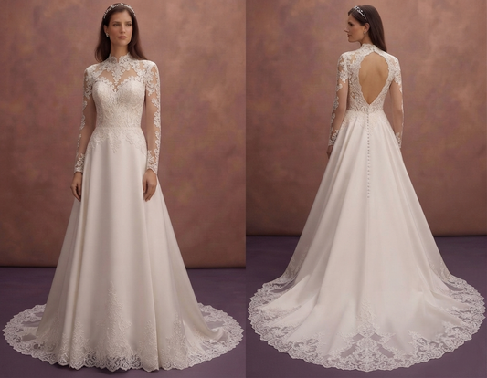 Bridal Gowns with Cathedral-Length Trains and Lace Details