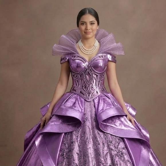 Bright Purple Quinceañera Dress Metallic Shine Finish