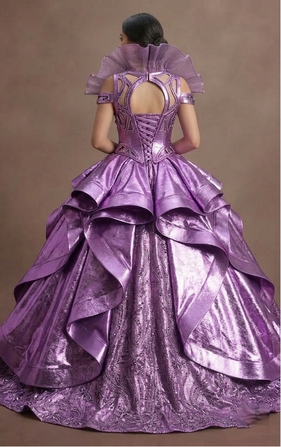 Bright Purple Quinceañera Dress Metallic Shine Finish