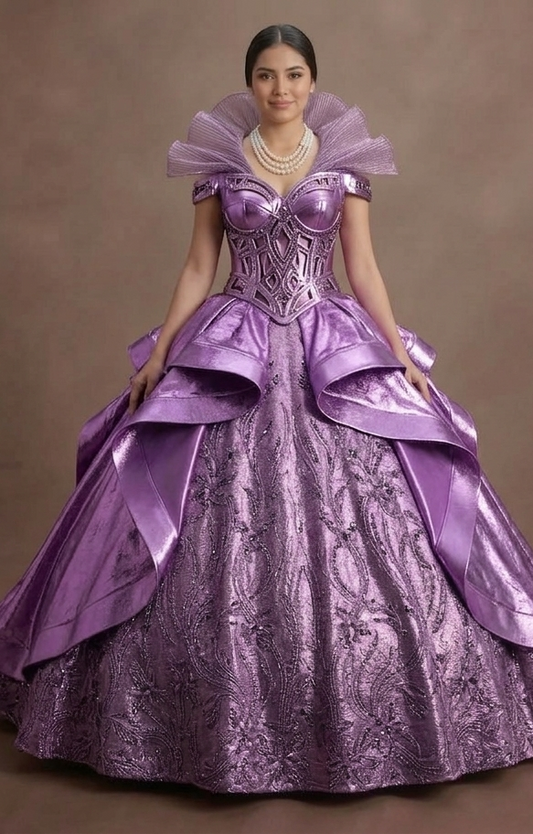 Bright Purple Quinceañera Dress Metallic Shine Finish