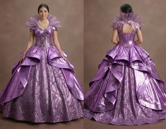 Bright Purple Quinceañera Dress Metallic Shine Finish
