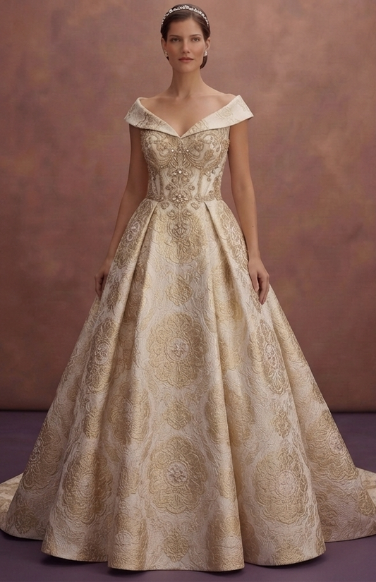 Brocade Ball Gown Wedding Dresses with Royal Appeal