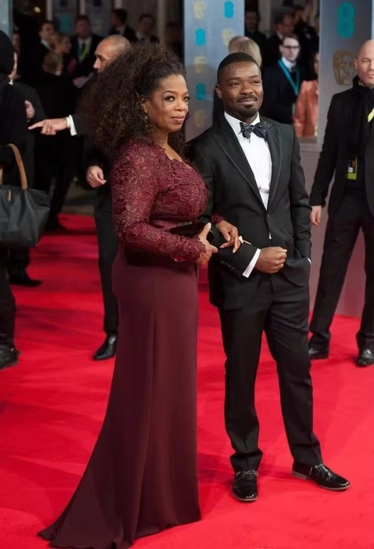 Vestidos de alfombra roja de manga larga de talla grande Oprah Winfrey vestido de celebridad con corte imperio vestidos formales de fiesta de encaje