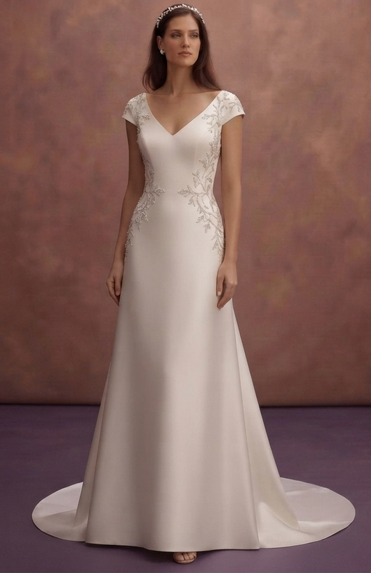 Cap Sleeve Satin Wedding Dresses with Refined Style
