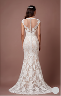 Cap Sleeve Wedding Dress Embroidered Long Scalloped Edge