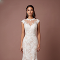 Cap Sleeve Wedding Dress Embroidered Long Scalloped Edge