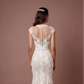 Cap Sleeve Wedding Dress Embroidered Long Scalloped Edge