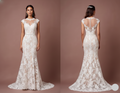 Cap Sleeve Wedding Dress Embroidered Long Scalloped Edge