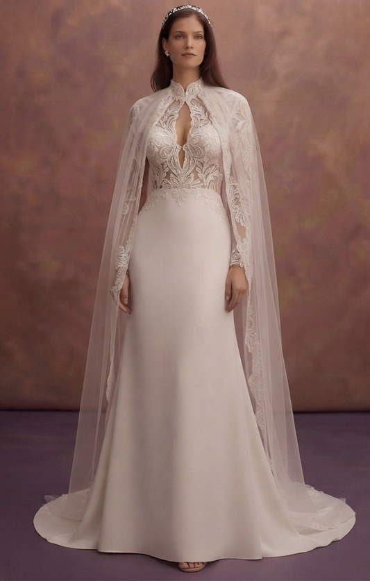 Cape Back Wedding Dresses with Regal Beauty