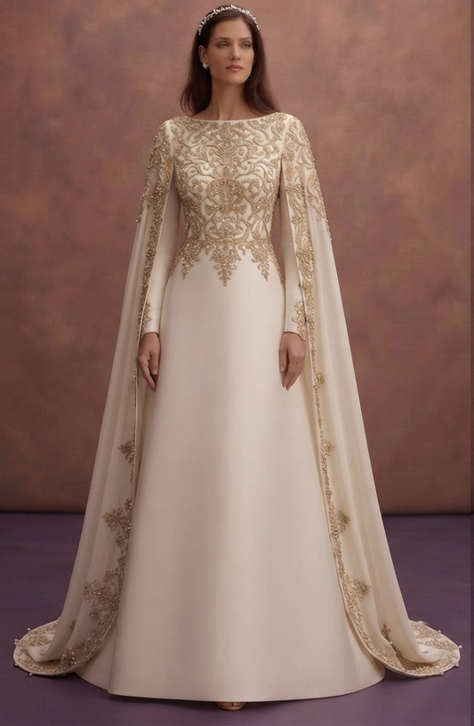 Cape Sleeve Wedding Dresses with Regal Beauty