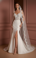 Cape Wedding Dress Removable Veil Long Lace Applique Bridal
