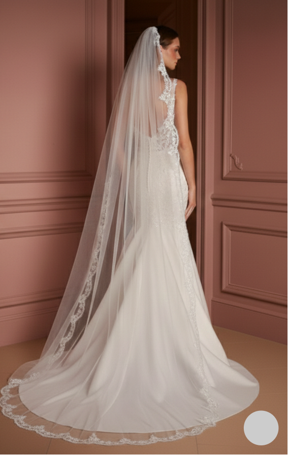 Cape Wedding Dress Removable Veil Long Lace Applique Bridal