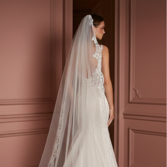 Cape Wedding Dress Removable Veil Long Lace Applique Bridal