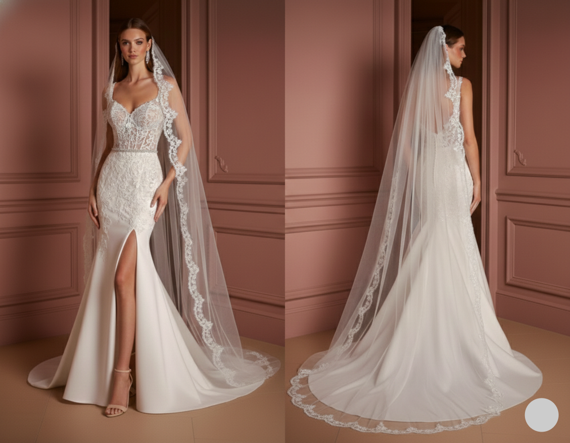 Cape Wedding Dress Removable Veil Long Lace Applique Bridal