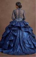 Celestial Blue Quinceañera Dress with Star-Patterned Mesh