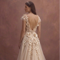 Champagne A-Line Bridal Dress with Floral Appliqué