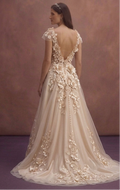 Champagne A-Line Bridal Dress with Floral Appliqué