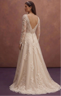 Champagne A-Line Wedding Dress with Lace Appliqué