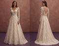 Champagne A-Line Wedding Dress with Lace Appliqué
