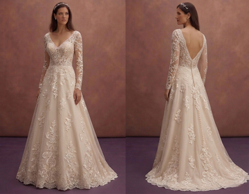 Champagne A-Line Wedding Dress with Lace Appliqué