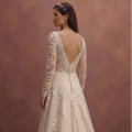 Champagne A-Line Wedding Dress with Lace Appliqué