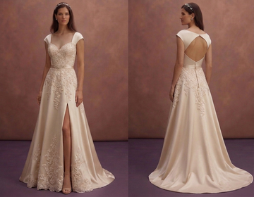 Champagne A-Line Wedding Dress with Lace Appliqué Details