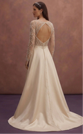 Champagne A-Line Wedding Dress with Pearl Embellished Bodice