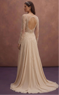 Champagne A-Line Wedding Dress with Pearl Embellishments