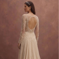 Champagne A-Line Wedding Dress with Pearl Embellishments