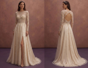 Champagne A-Line Wedding Dress with Sparkle Skirt Detail