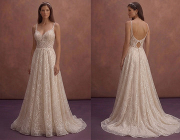 Champagne A-Line Wedding Dress with Sparkle Skirt Detail