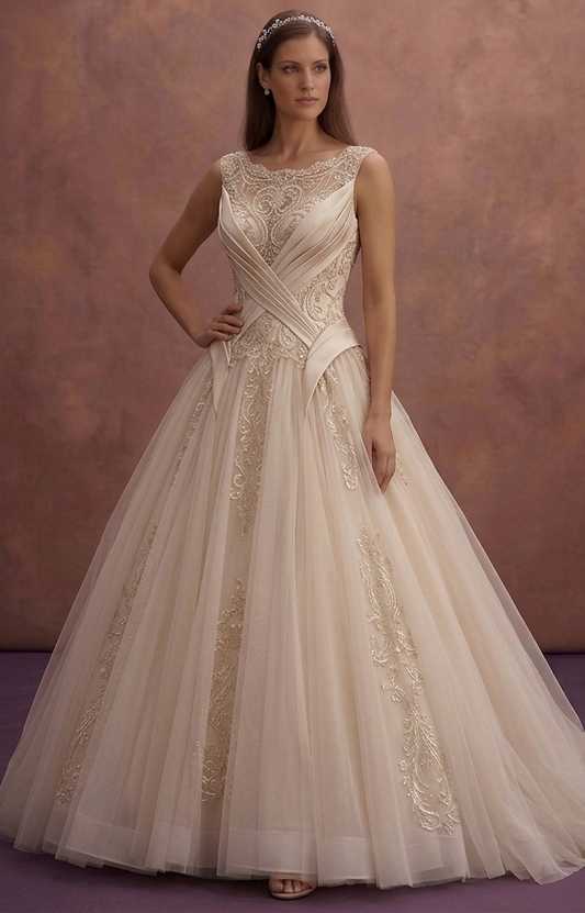 Champagne Ball Gown Wedding Dress with Structured Bodice