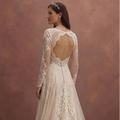 Champagne Bohemian Lace Wedding Dress with Flowing Train