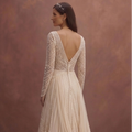 Champagne Bohemian Lace Wedding Dress with Flowing Train