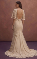 Champagne Bohemian Wedding Dress with Romantic Crochet Lace