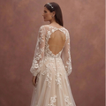 Champagne Boho Bridal Dress with Floral Lace Accents