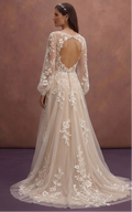 Champagne Boho Bridal Dress with Floral Lace Accents