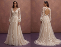 Champagne Boho Bridal Dress with Floral Lace Accents