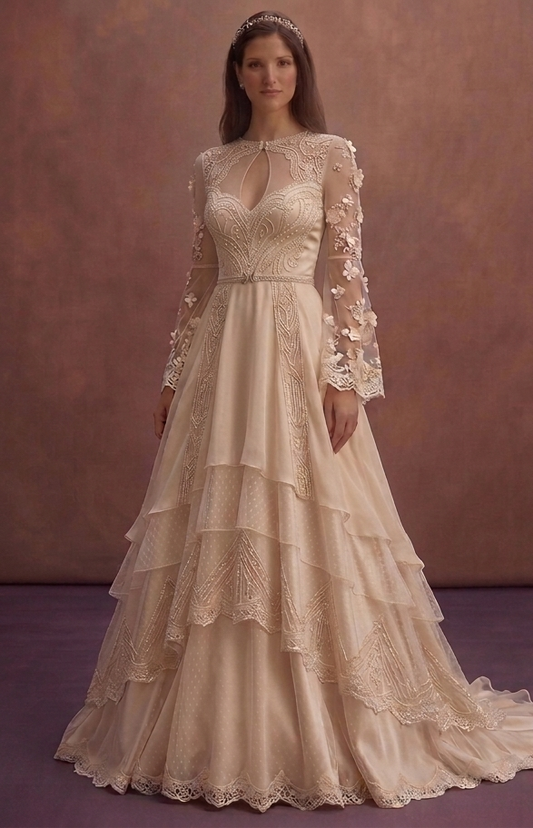 Champagne Boho Chic Wedding Dress with Flowing Layers