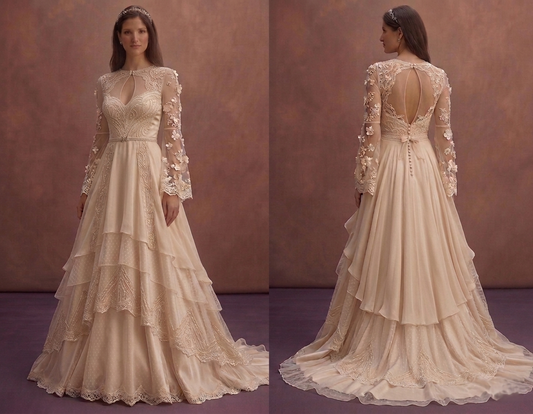 Champagne Boho Chic Wedding Dress with Flowing Layers
