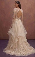 Champagne Boho Chic Wedding Dress with Flowing Skirt