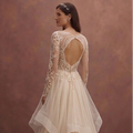 Champagne Boho Chic Wedding Dress with Flowing Skirt